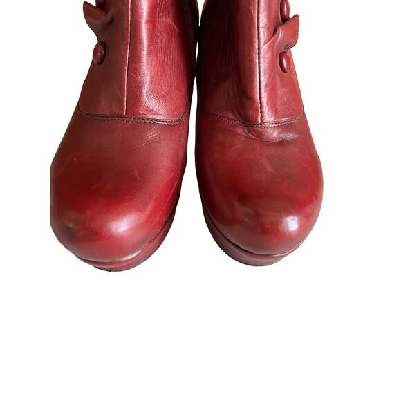 Earthies Steampunk Ruffled Leather Ferarra Platform Boots Deep Red Wine 9 - Picture 7 of 10